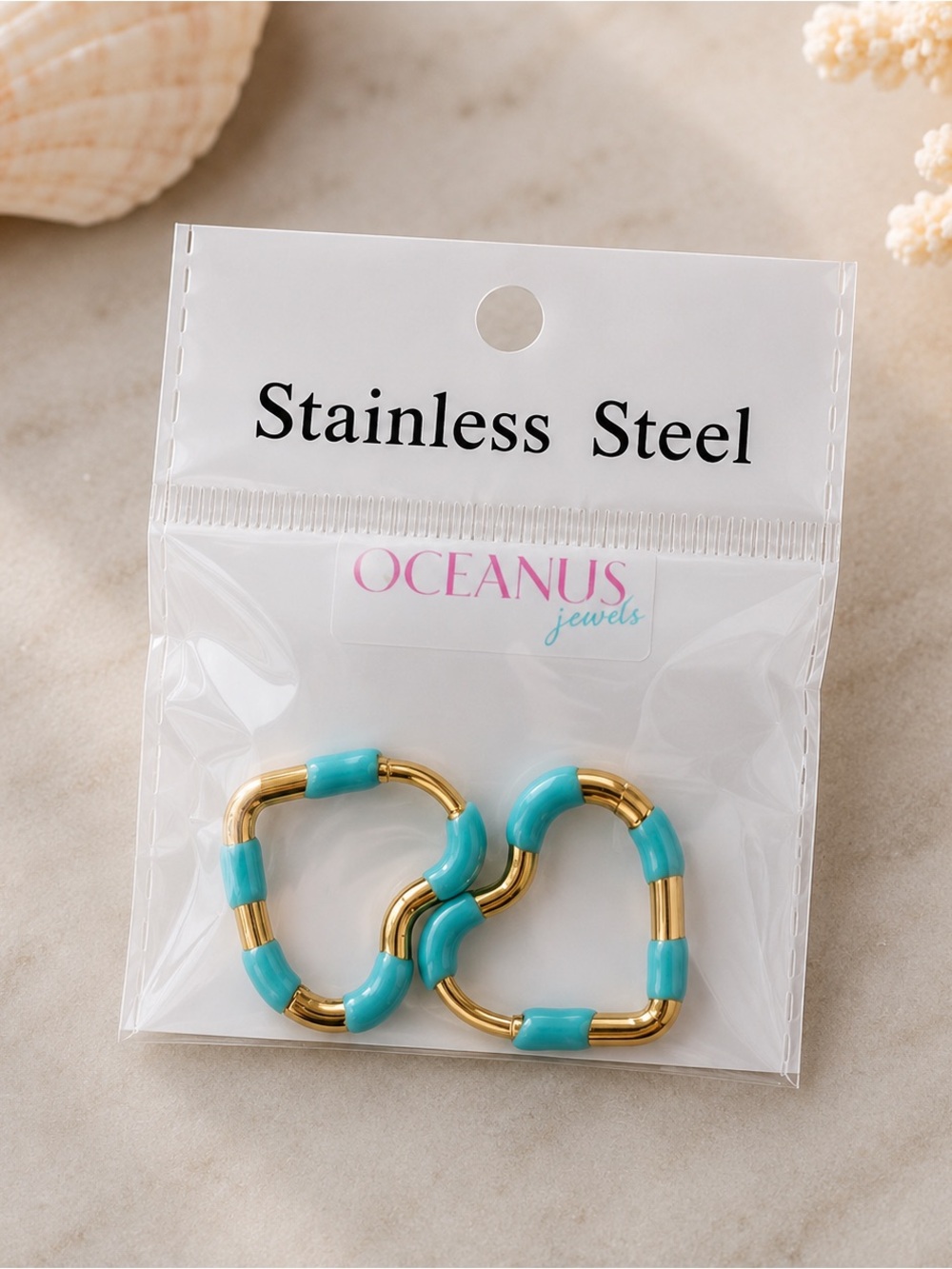 Oceanus Teal Heart Hoop Earrings